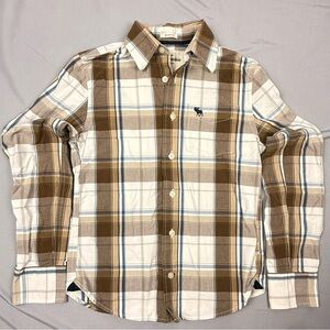 Abercrombie Boys Medium Plaid Button Up Muscle Fit Brown Shirt